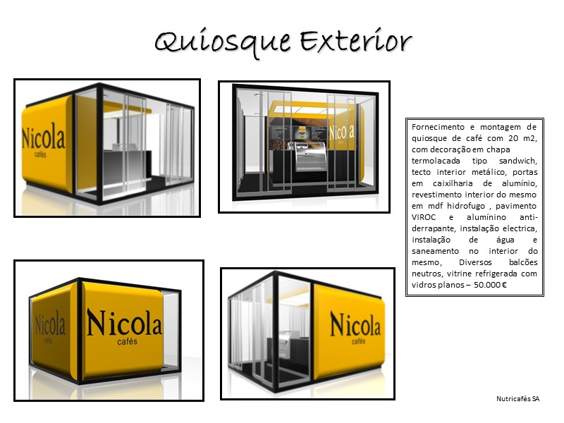 Quiosque Exterior Fornecimento e montagem de quiosque de café com 20 m2, com decoração